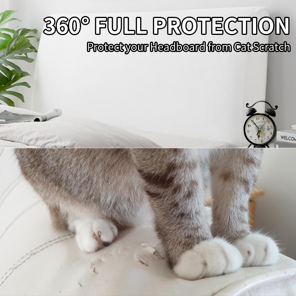 CAIJIN Headboard Covers - Velvet Stretch Soft Dust Proof Headboard Cover for Bedroom Upholstered Headboard 120-140cm Full, Light Grey