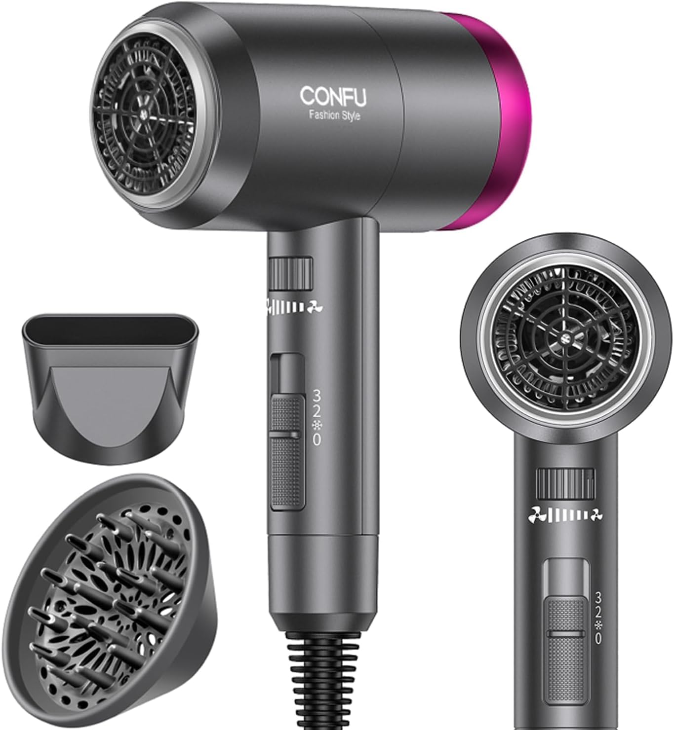 CONFU 1800W Ionic Hair Dryer – Lightweight Blow Dryer with Diffuser, Grey
