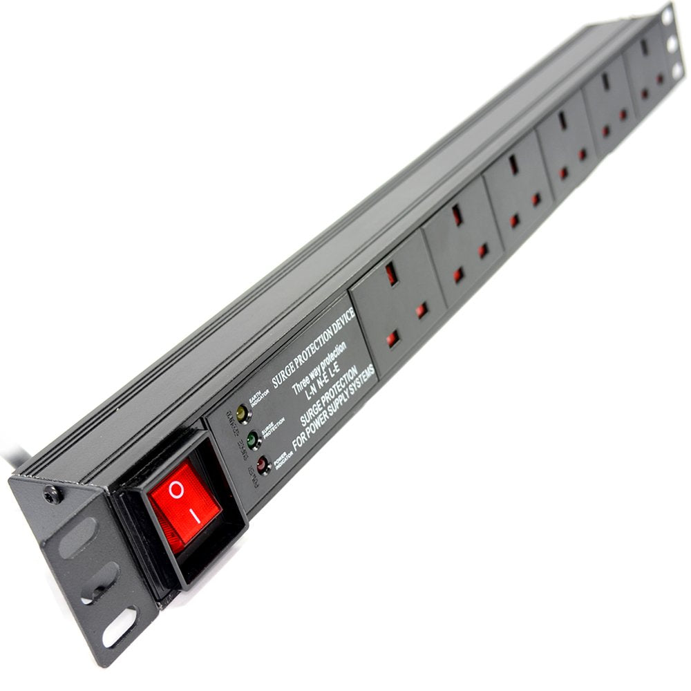 kenable 6 Way UK PDU - 19 Inch 1U Rack Mount Surge Protected Power Strip