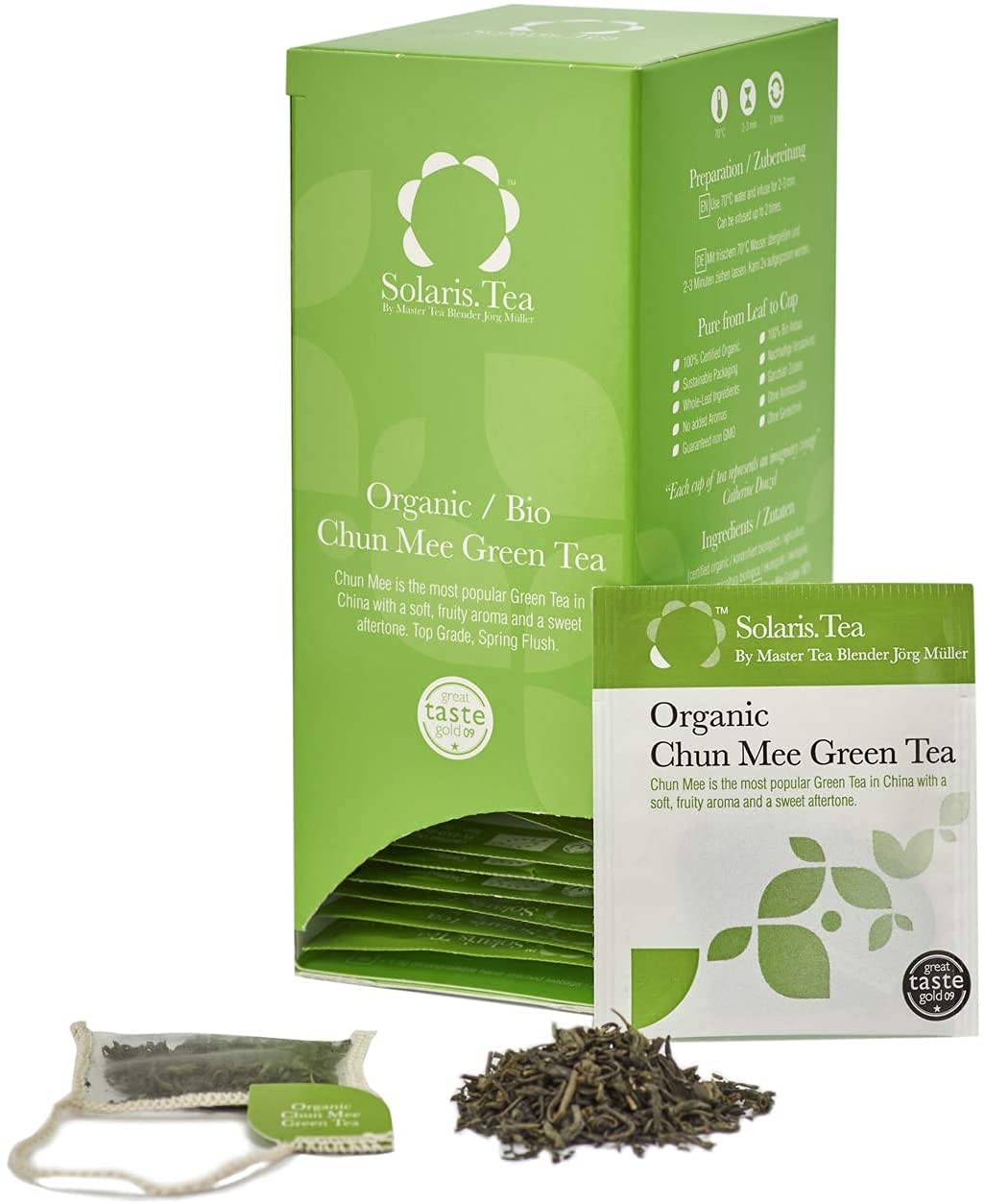 Solaris Organic Chun Mee Green Tea | First Flush Whole Leaf | 40 Teabags