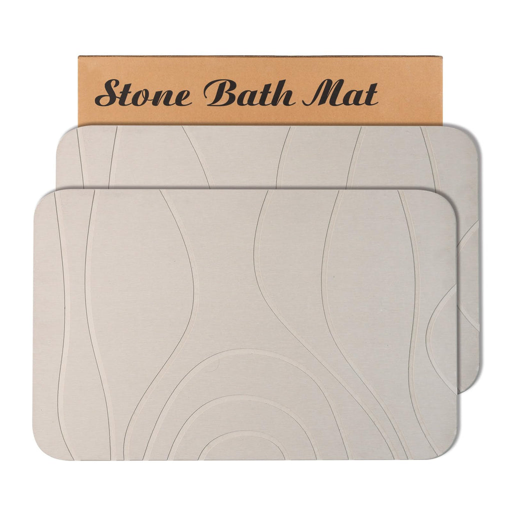 HUMIGA Diatomaceous Earth Stone Bath Mat - 2 Pack Non-Slip Greyish White