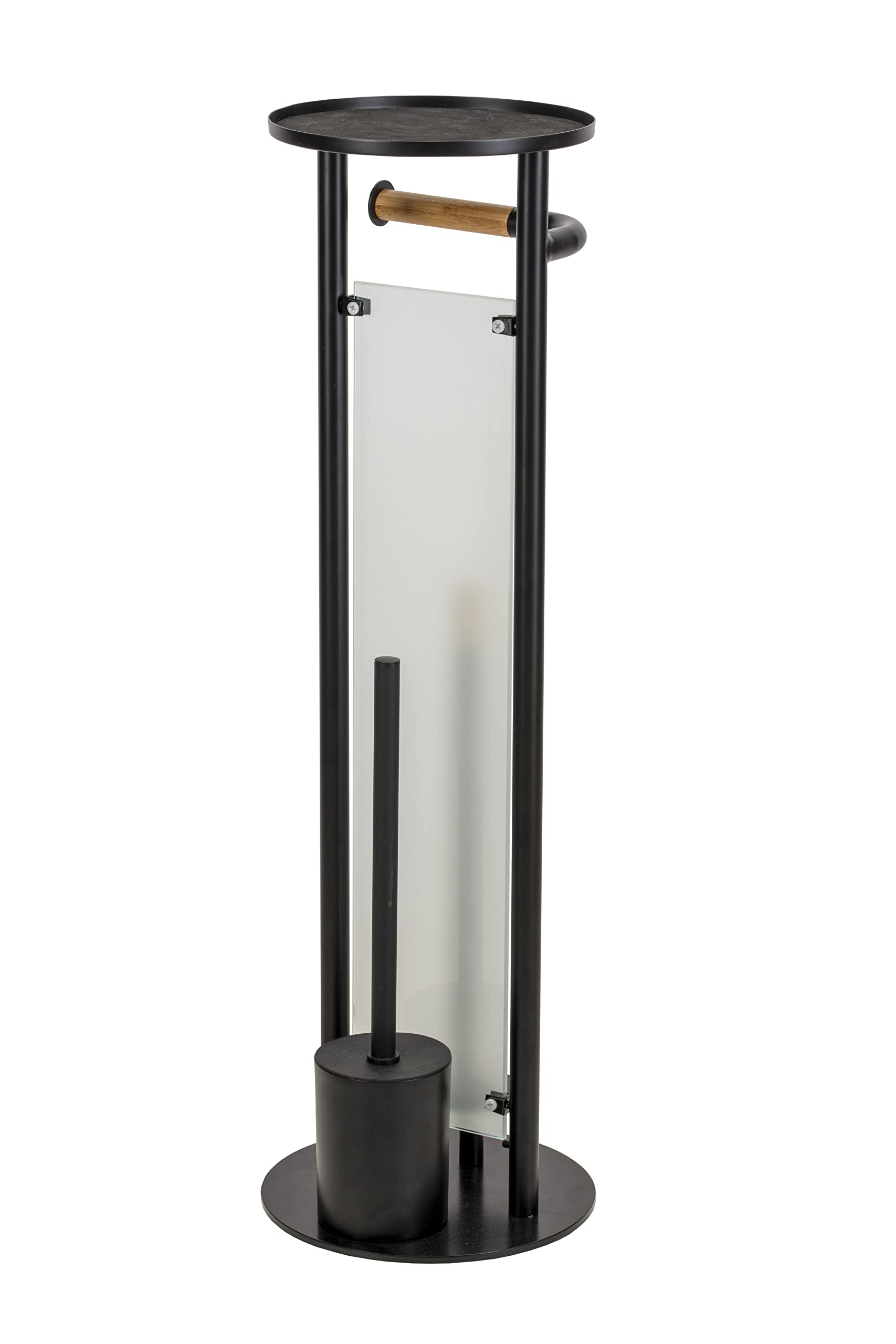 Croydex Matt Black & Wood Toilet Brush Holder with Spare Roll Shelf