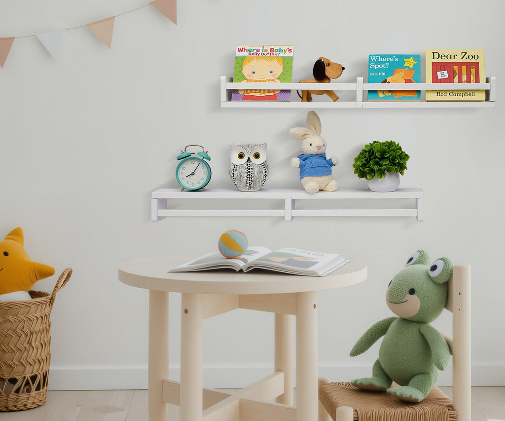 Gieanoo Nursery Book Shelves | Set of 2 White 80cm Solid Wood Floating Shelves