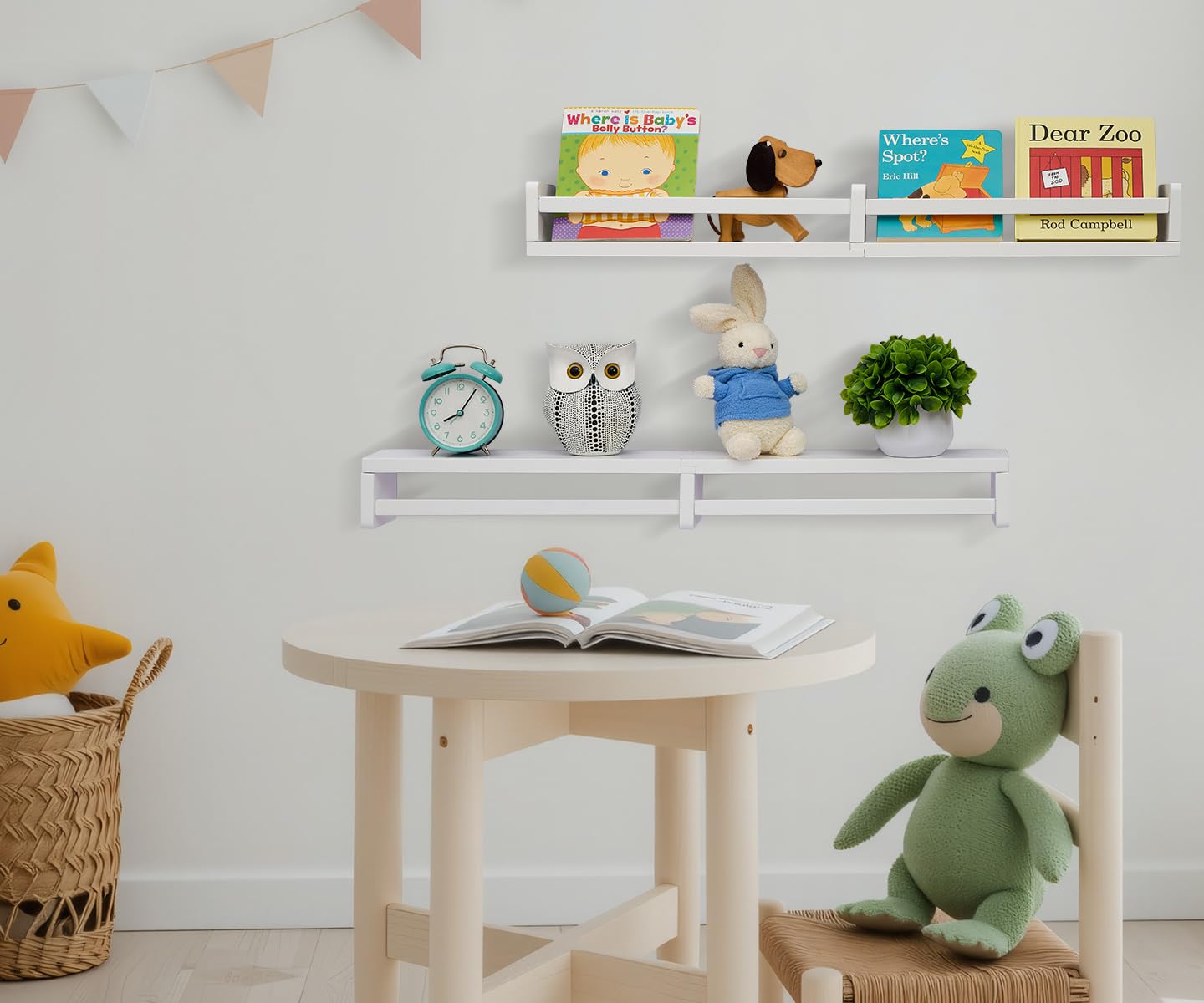 Gieanoo Nursery Book Shelves | Set of 2 White 80cm Solid Wood Floating Shelves