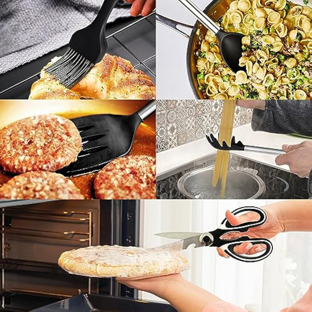 26-Piece Silicone Kitchen Utensils Set with Holder | Black