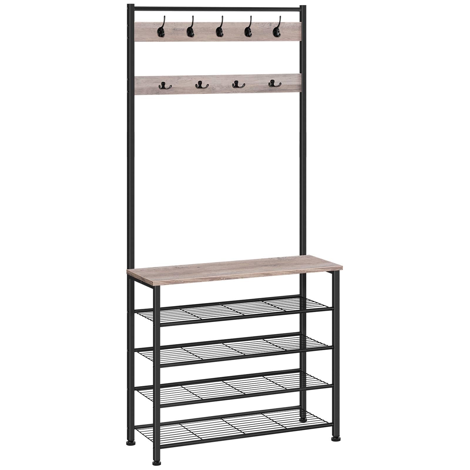 HOOBRO Hall Tree Coat Rack with Shoe Storage - Industrial Metal Frame