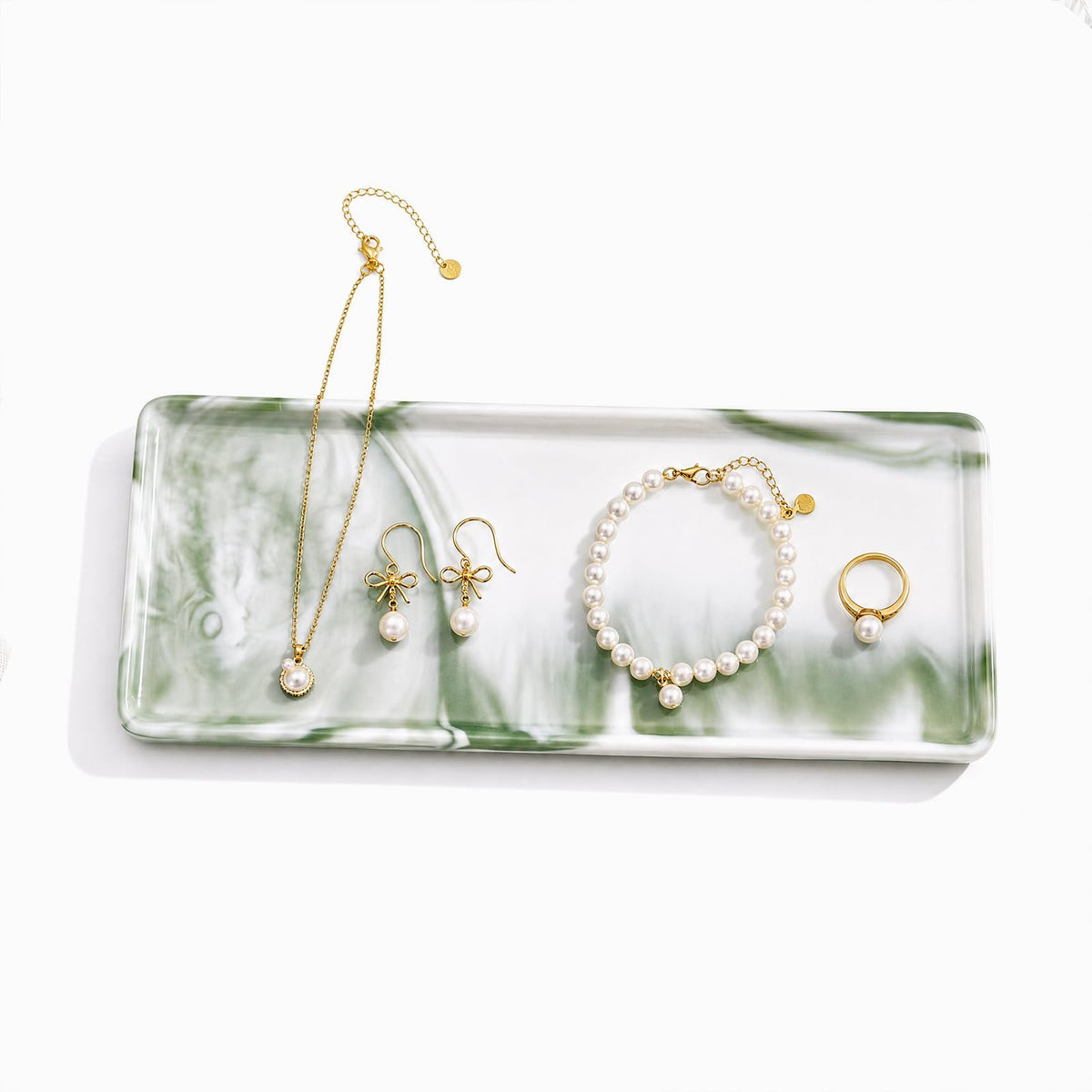 Green Marble Pattern Ceramic Vanity Tray,20.5x9.5x1.2cm Perfume & Jewelry Dish,Rectangular Countertop Organiser for Bathroom,Vanity - image 1