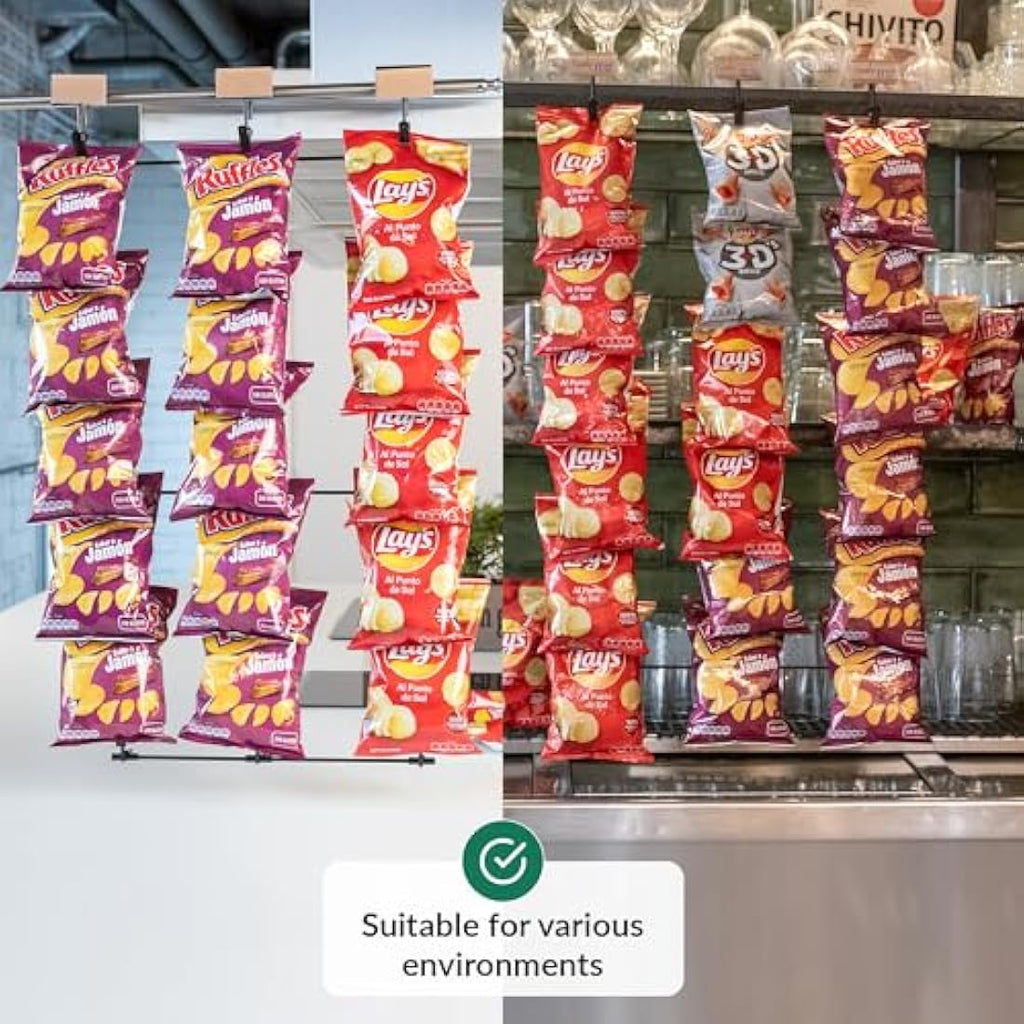 Odoxia Hanging Chip Rack – Metal Snack Display Stand for Shop and Home