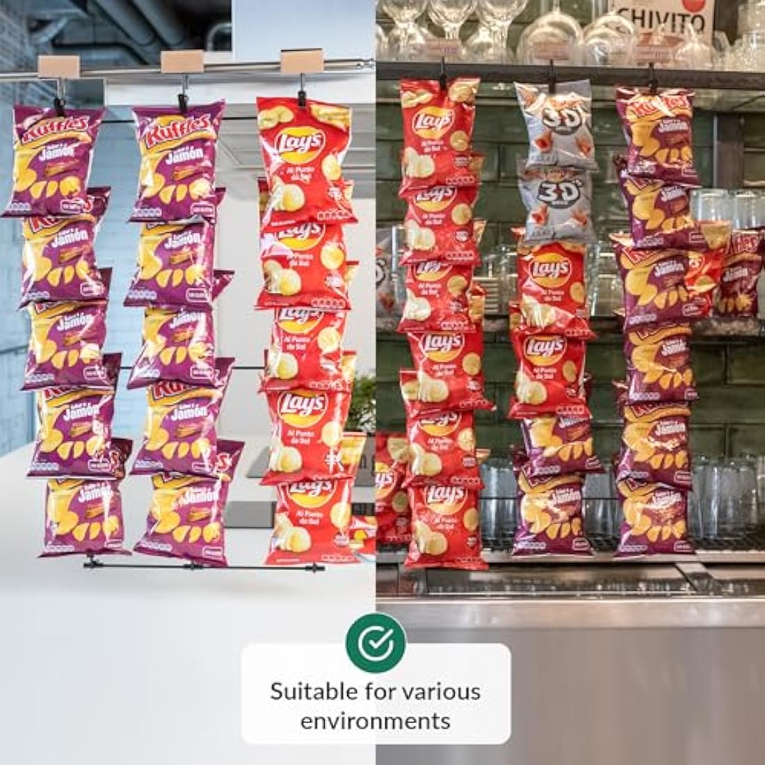 Odoxia Hanging Chip Rack – Metal Snack Display Stand for Shop and Home