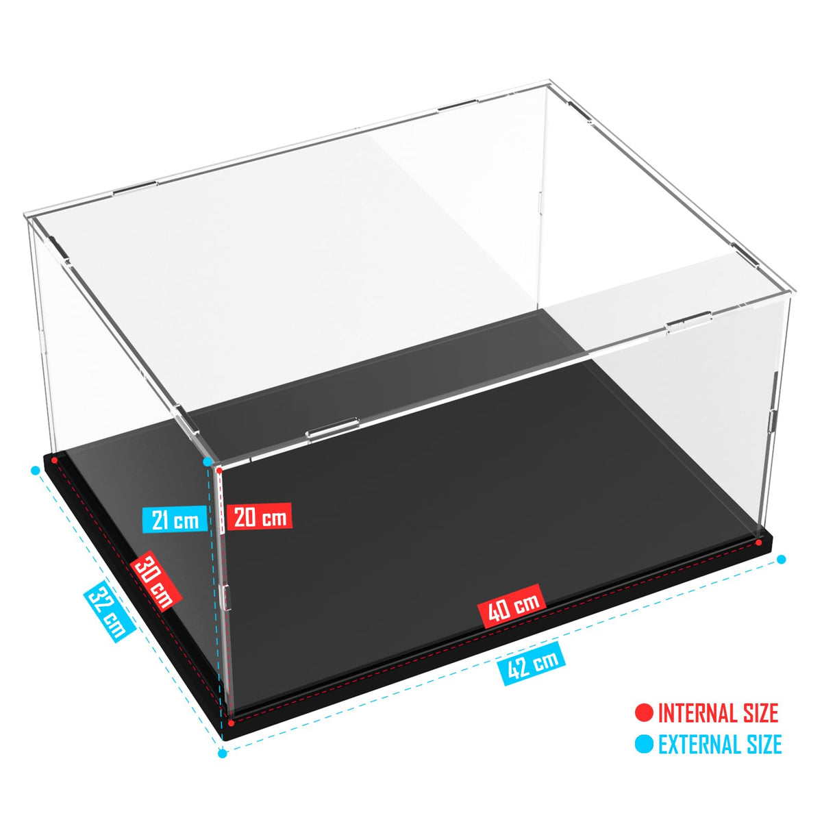 Nynelly Acrylic Display Case for Lego for Models Figures - Assemble Dustproof Thickened Clear Display Box Cabinet Black, 40x30x20 cm