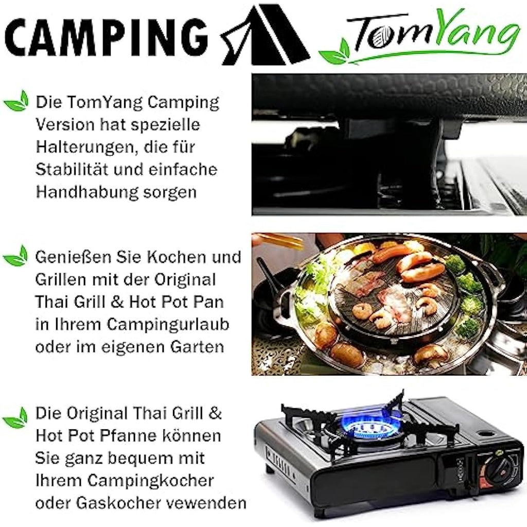 TomYang BBQ Camping Pan – Non-Stick Thai Grill and Hot Pot for Gas Stoves