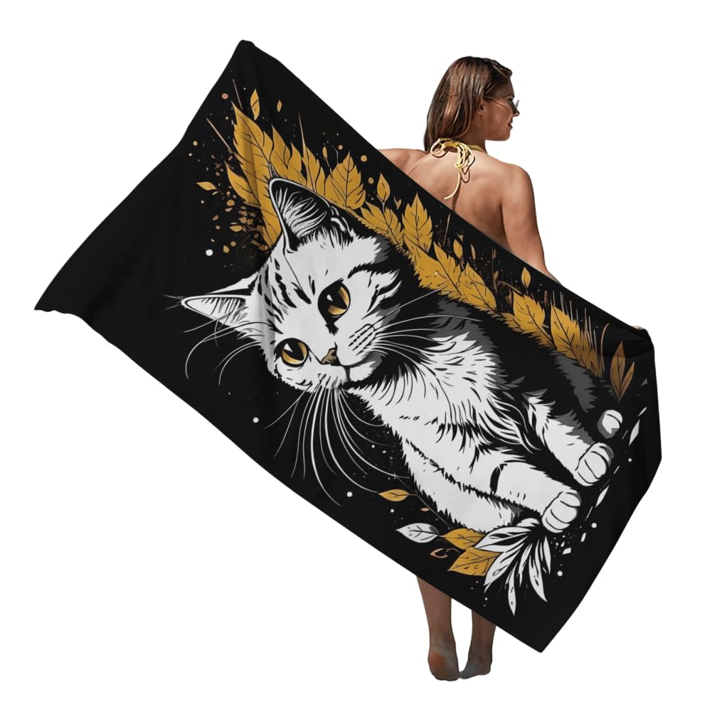 Jolof Store Cat Print Beach Towel – Sand-Free Microfibre Bath Sheet