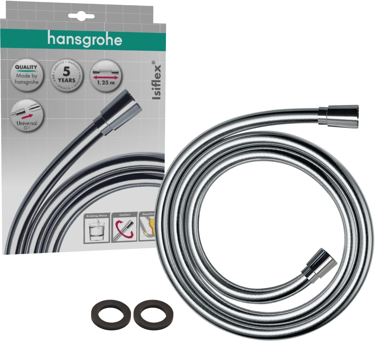 Hansgrohe Isiflex Shower Hose – 1.25m Tangle-Free Flexible Chrome