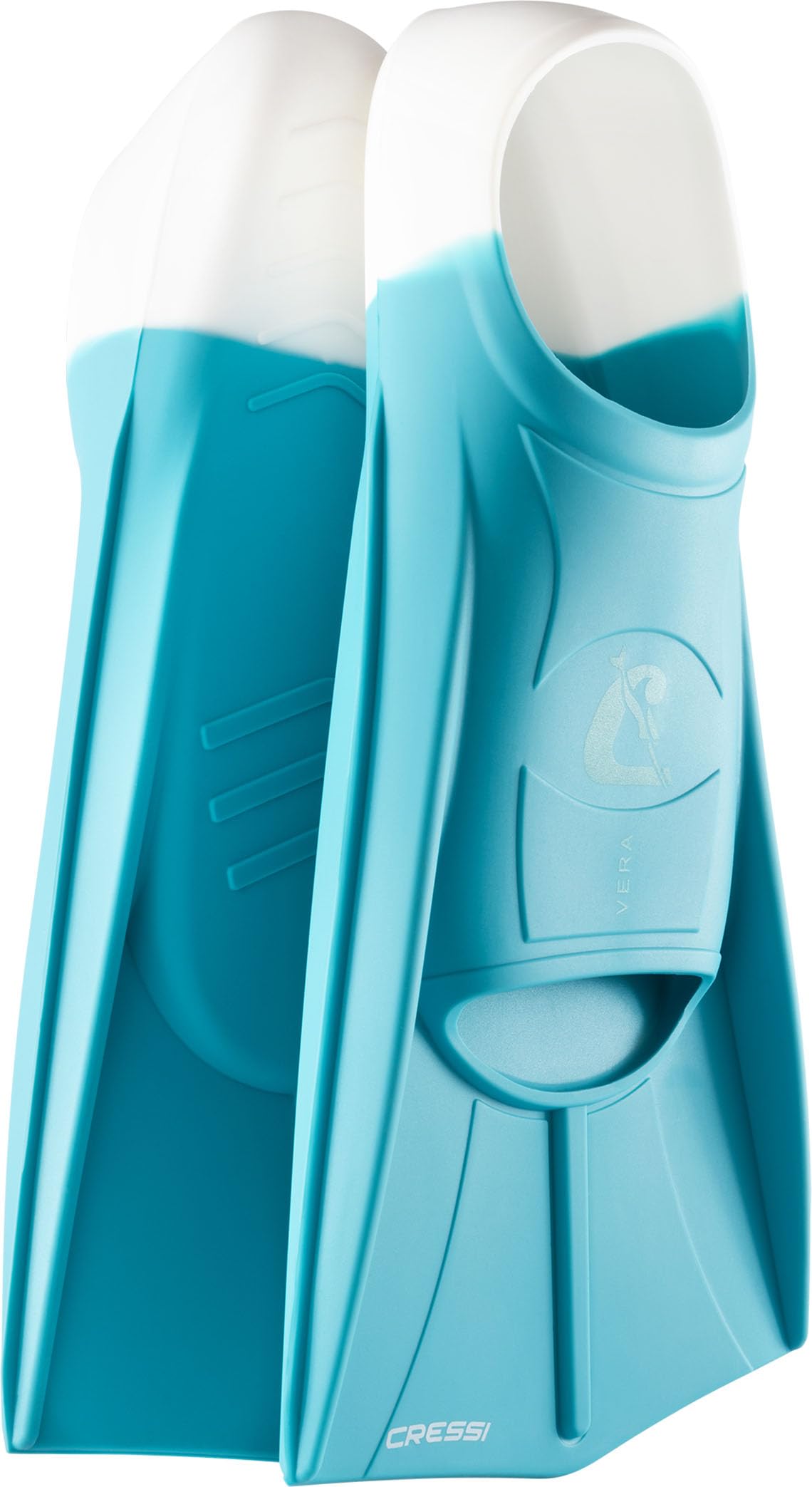 Cressi Vera Short Silicone Swim Fins – Aquamarine/White Training Fins