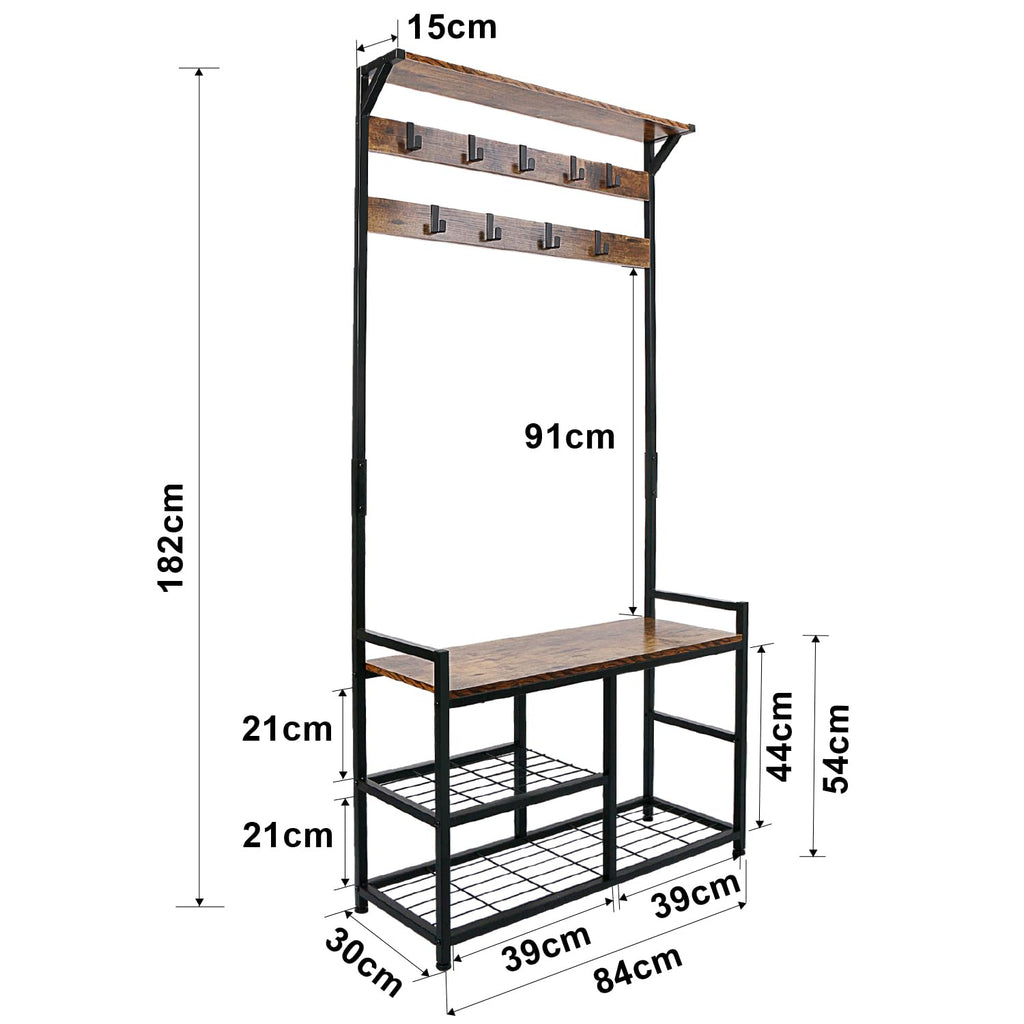 Industrial Coat Rack Freestanding Hall Tree 33"x12"x71.5" Rustic Brown - image 5