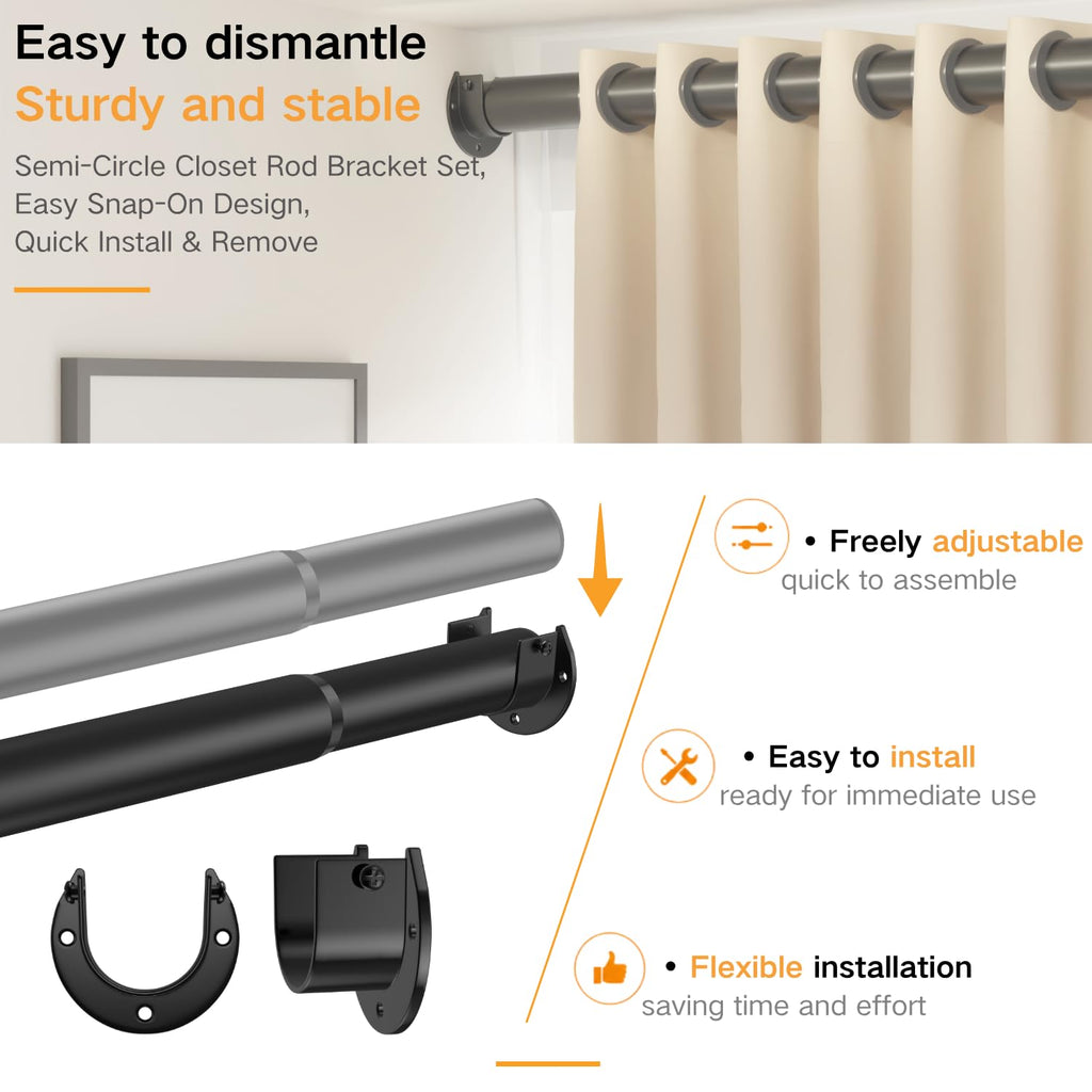 Wardrobe Rail Extendable Clothes Rail Heavy Duty 32mm Adjustable Wardrobe Pole and Fittings with Brackets Black 68-110cm - image 5