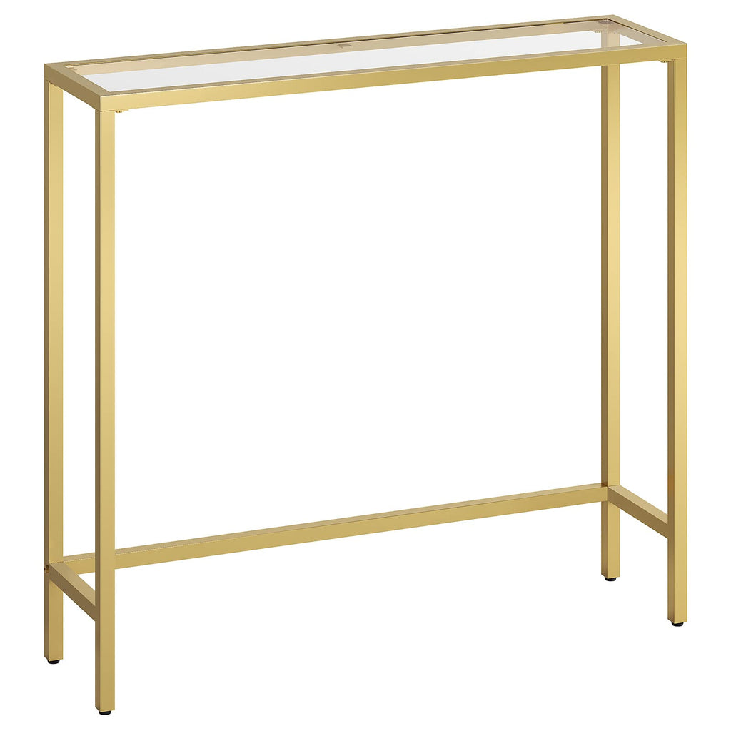 HOOBRO Gold Console Table | Slim Tempered Glass Sofa Table for Entryway