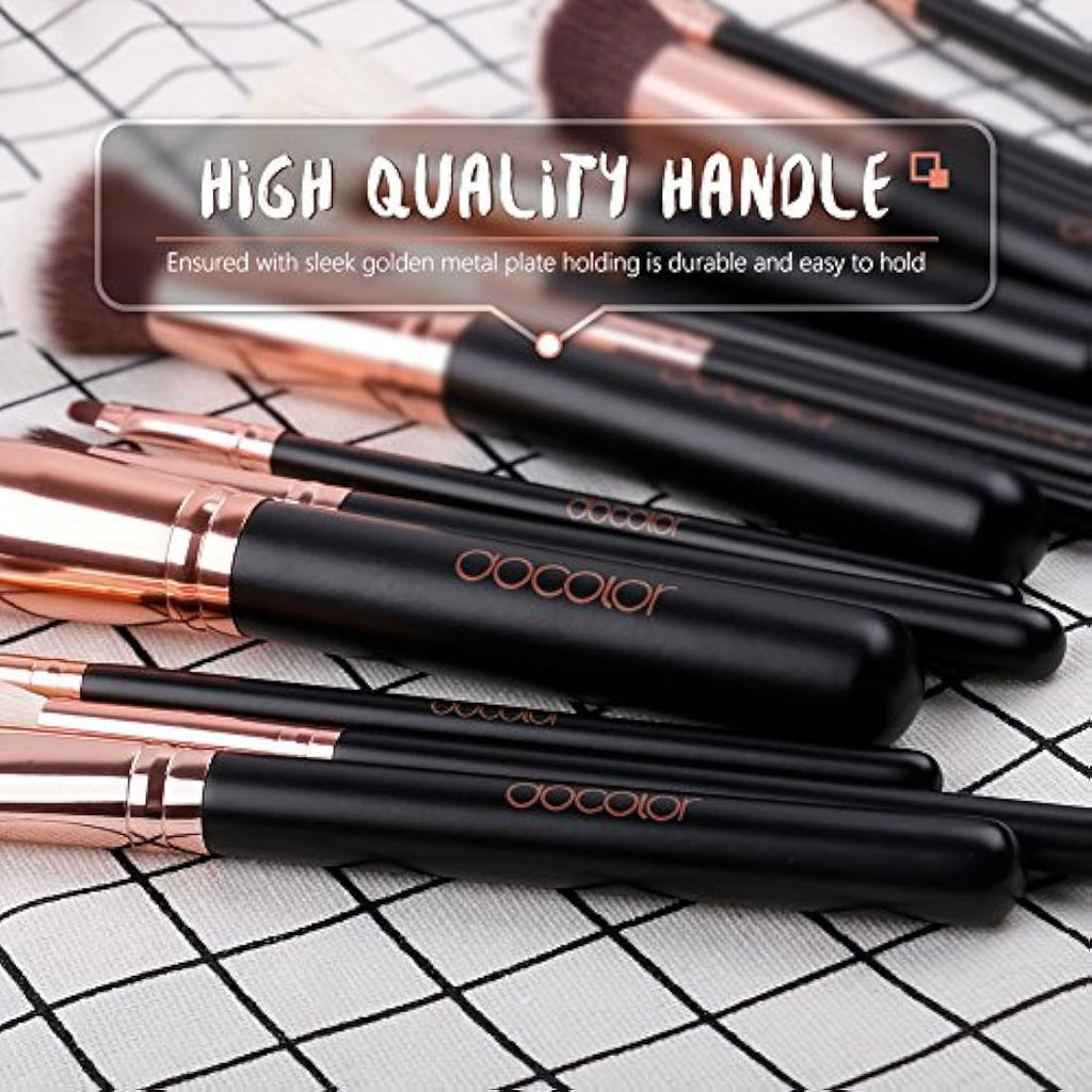 Docolor 15Pcs Professional Makeup Brush Set with Travel Bag – Rose Gold