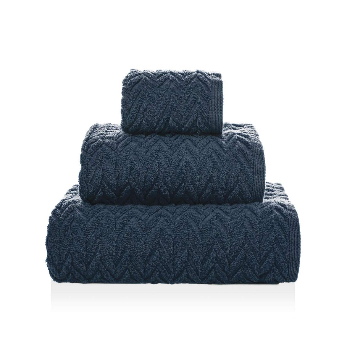 Sorema 3-Piece Cotton Hand Towel Set | Dark Blue Chevron Zero Twist