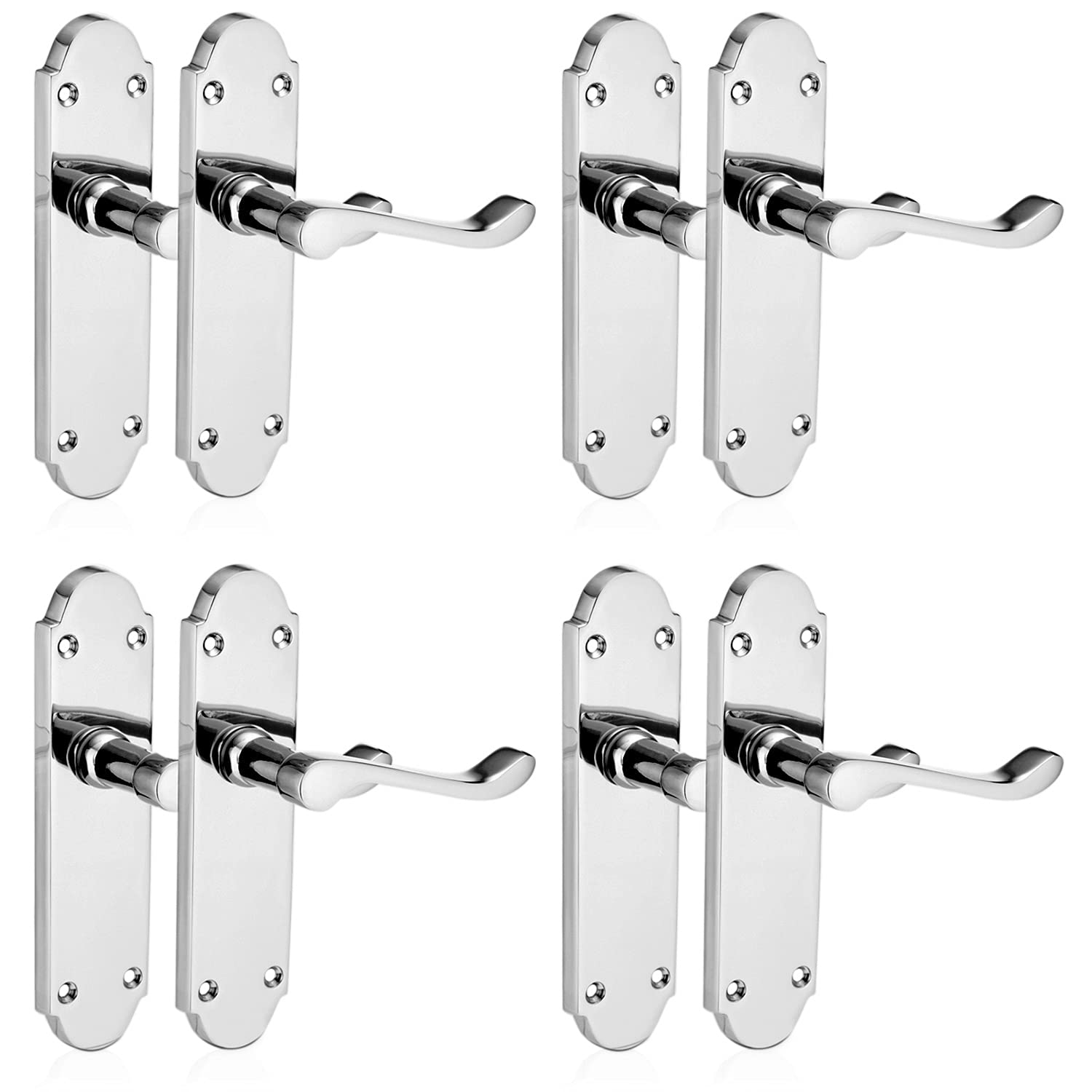 XFORT Richmond Scroll Lever Latch Door Handles - Polished Chrome (4 Pairs)