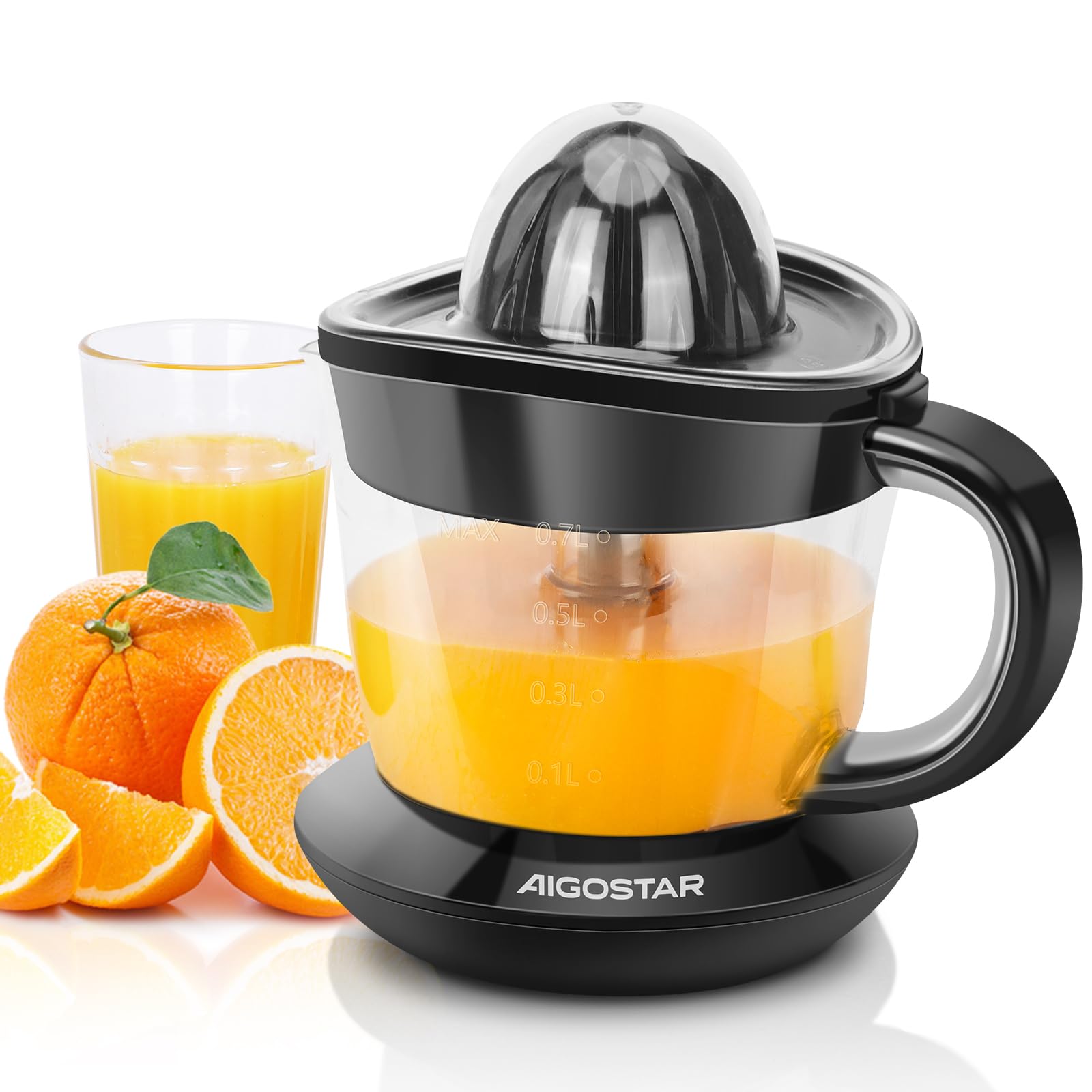 Aigostar Electric Citrus Juicer – 700ml Orange & Lemon Press with 2 Cones