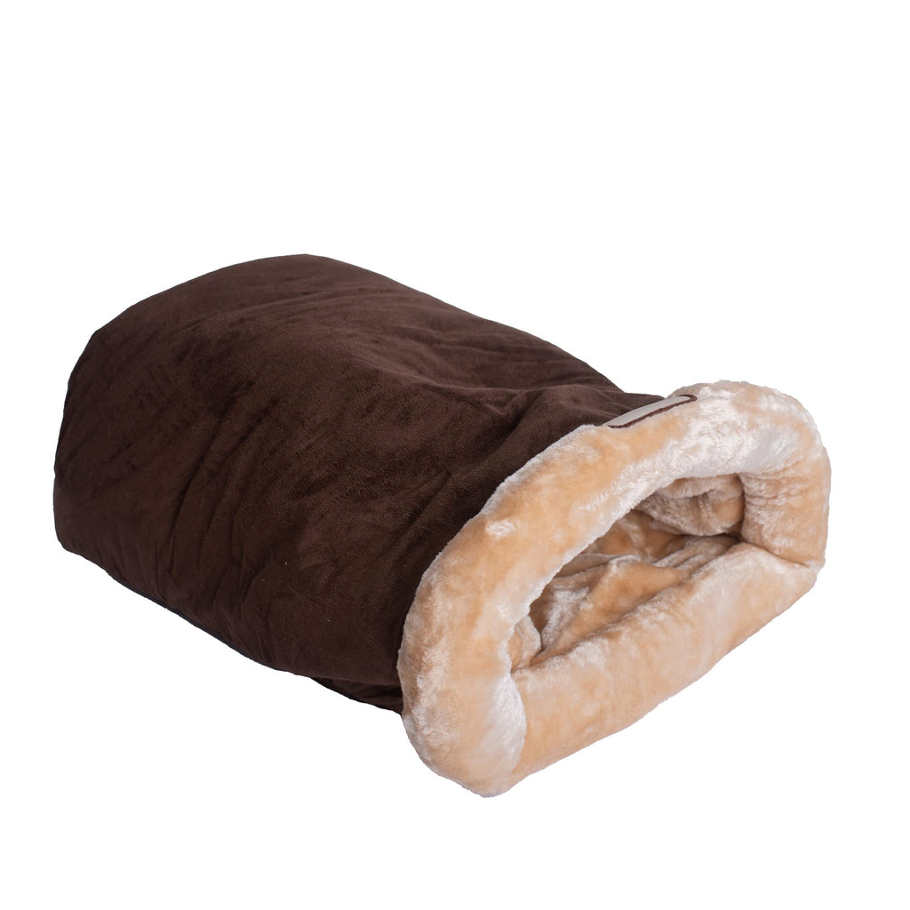 Armarkat Mocha Cat Bed - 22-Inch Faux Fur Burrow Bed for Small Dogs