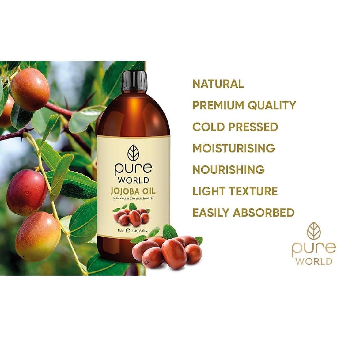 Jojoba Oil – 1L Cold Pressed 100% Pure Natural Moisturizer