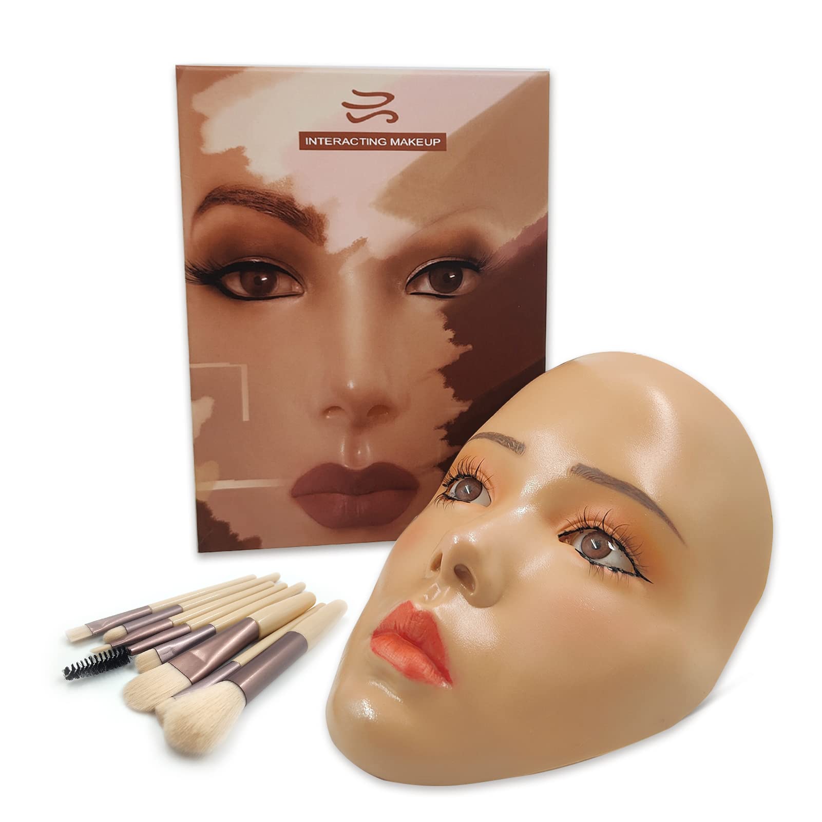3D Silicone Makeup Practice Face Mannequin with Brushes