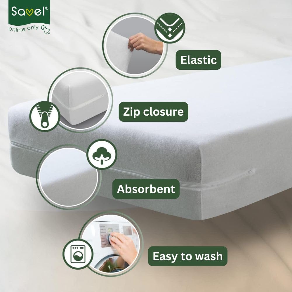 SAVEL - Mattress Encasement 150x190/200 cm King Size | Adjustable and Elastic | Absorbent Mattress Protector - White