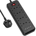 KEPLUG Surge Protected Extension Lead | 8 Way Multi Plug with 4 USB
