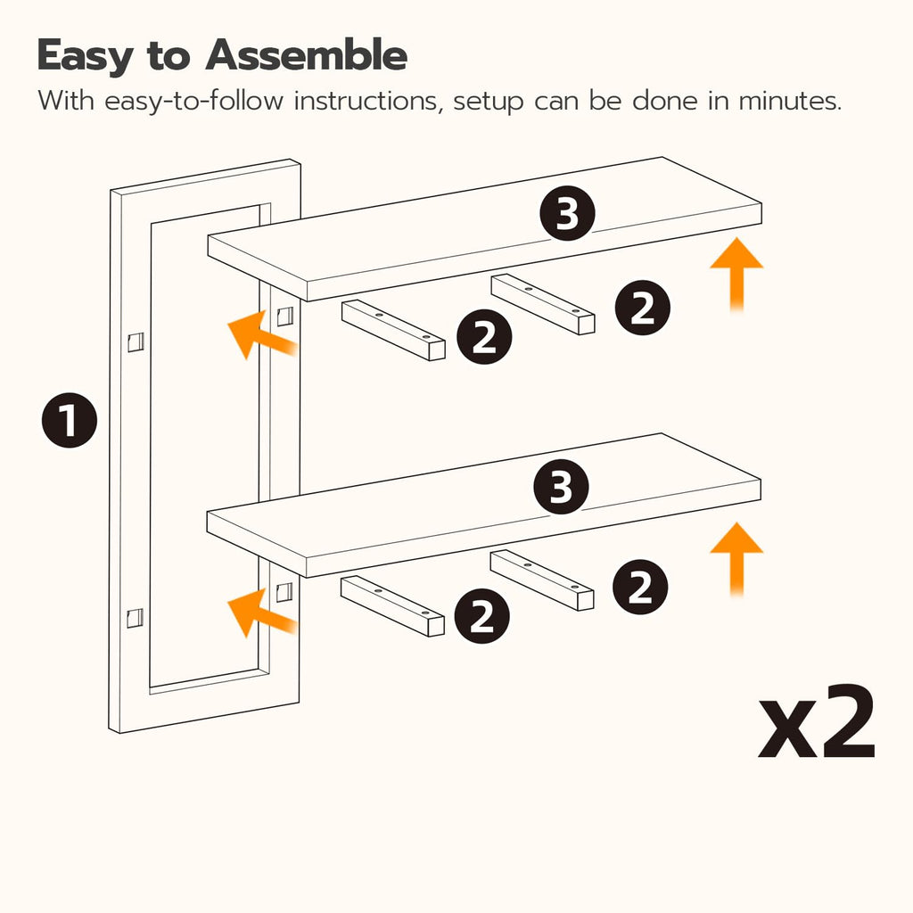 HOOBRO 2-Tier Floating Shelves Set | Greige & Black Wall Mounted Racks