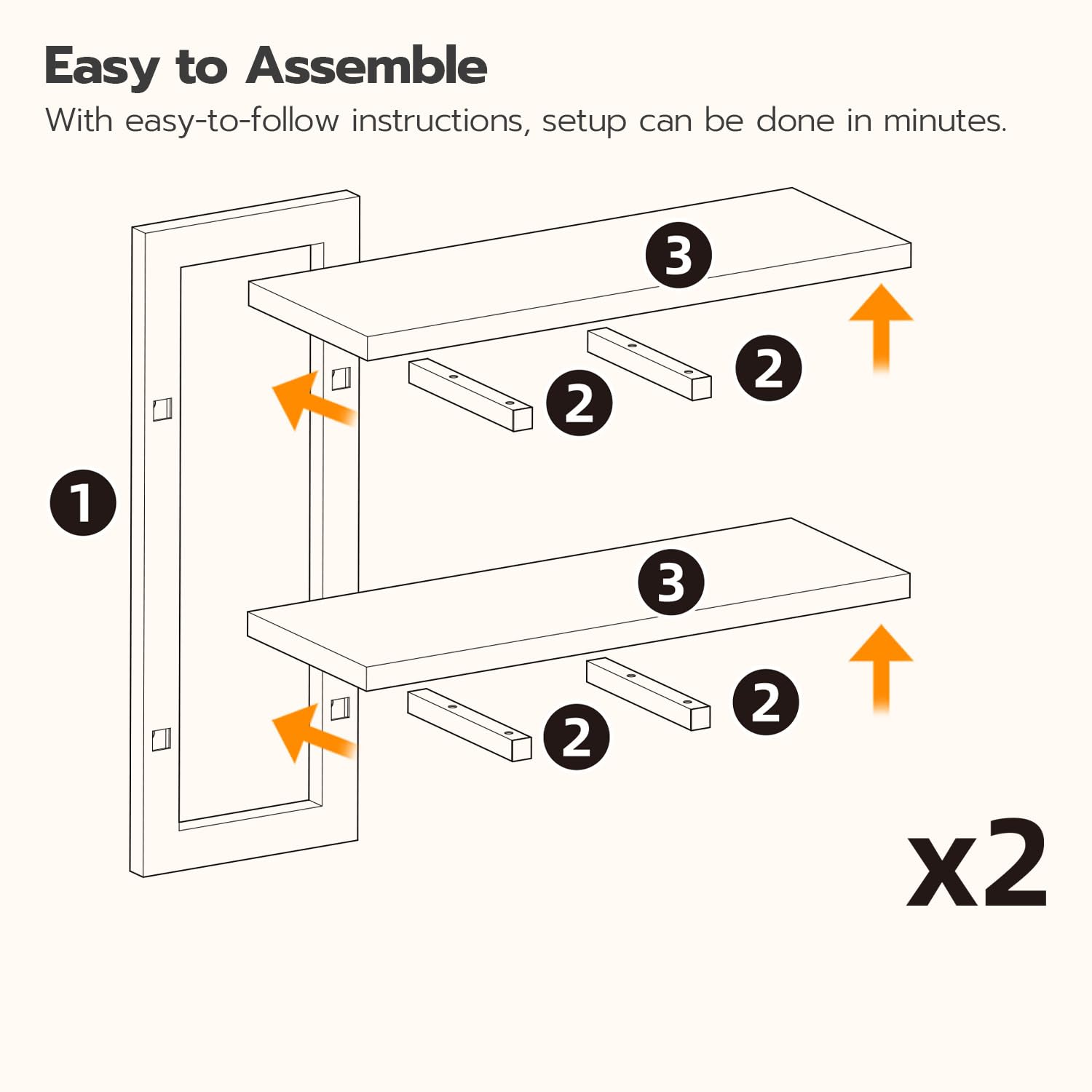 HOOBRO 2-Tier Floating Shelves Set | Greige & Black Wall Mounted Racks