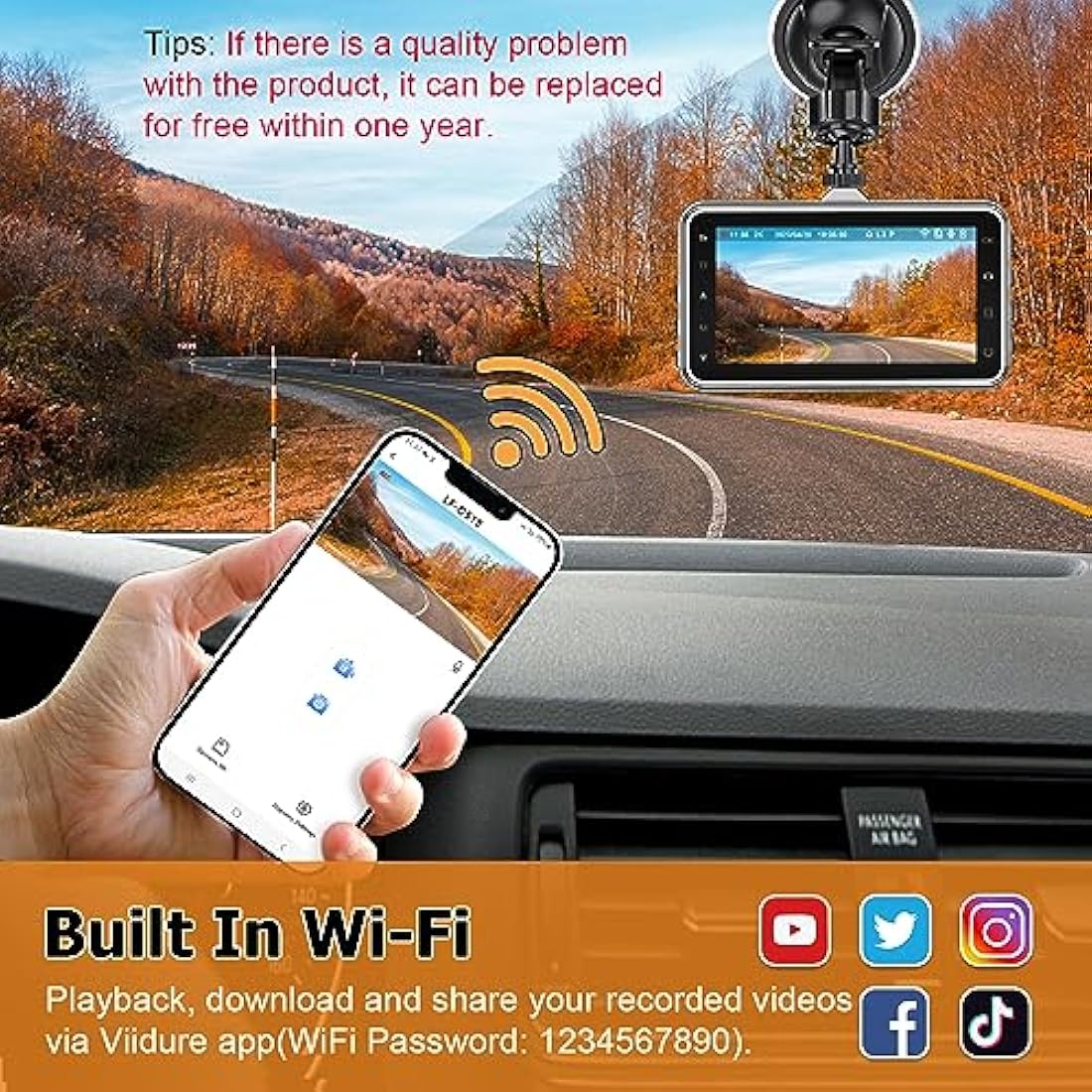 Diamond Lark 2K Dual Dash Cam – WiFi Car Camera with 32GB Card & Night Vision