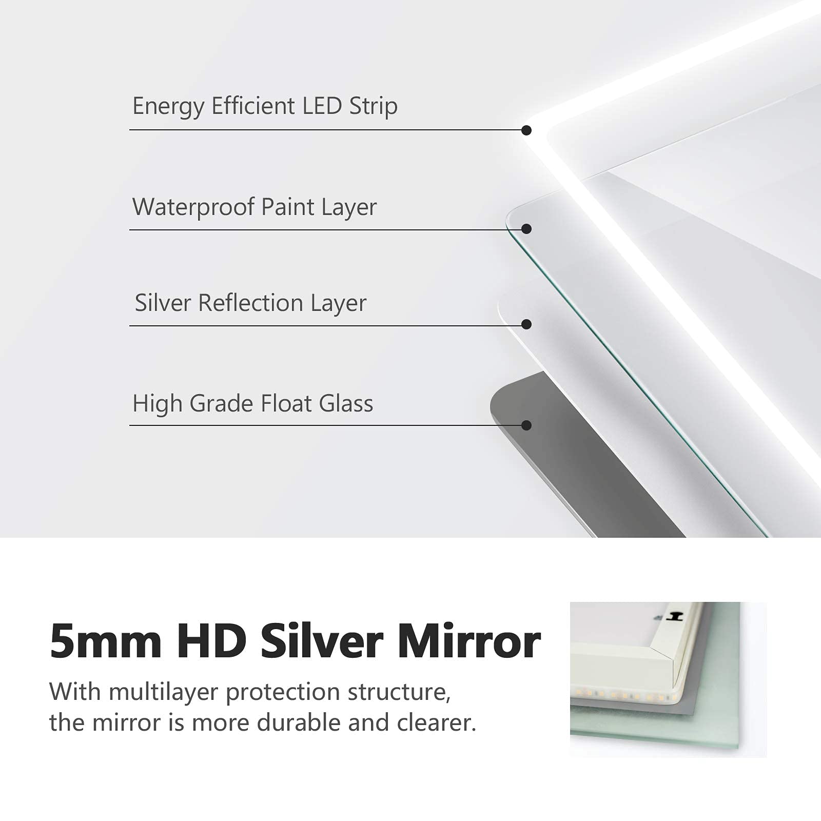 EMKE LED Bathroom Mirror | 450x600mm Backlit Vanity with Demister