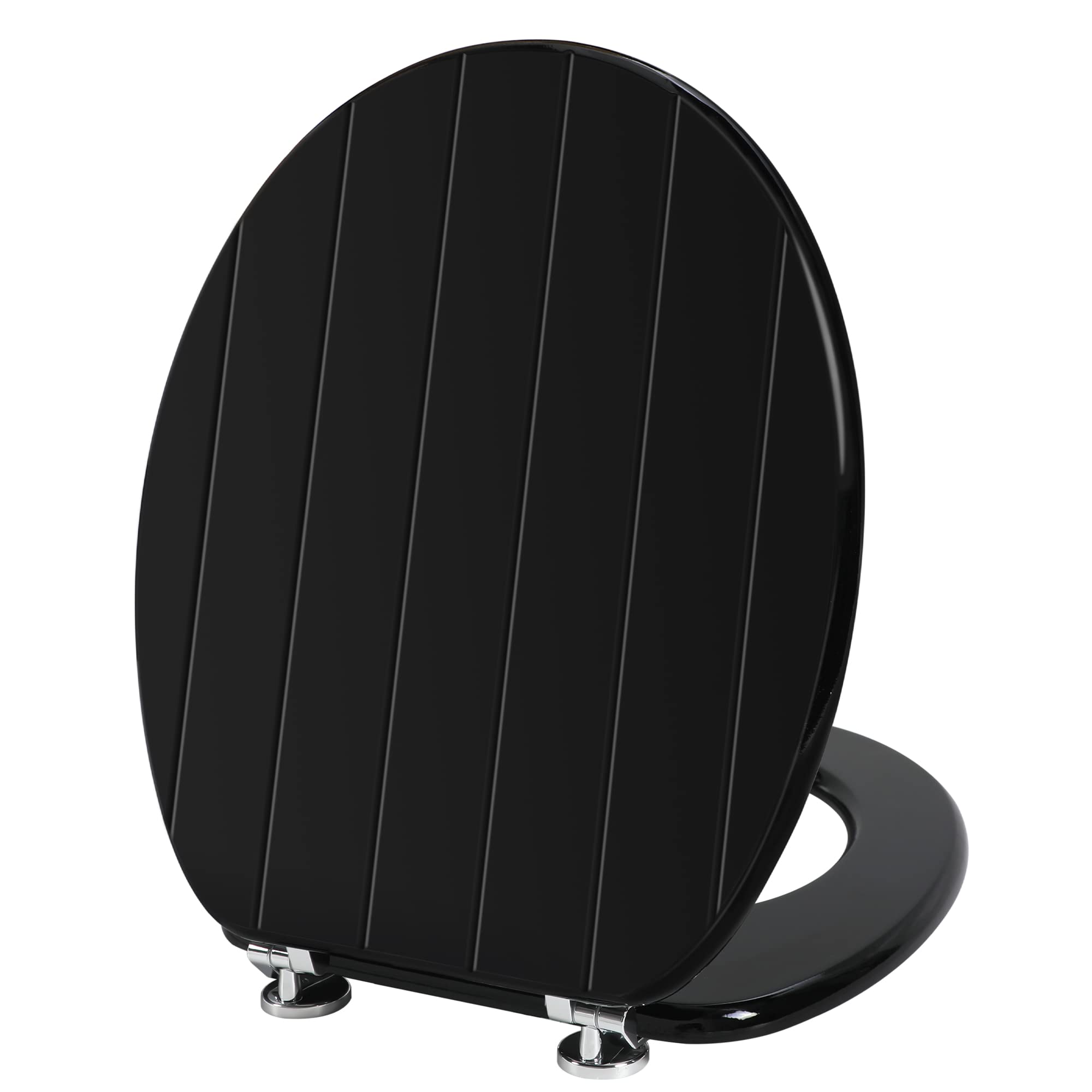 Angel Shield Black Wooden Toilet Seat | Antibacterial Adjustable Hinges