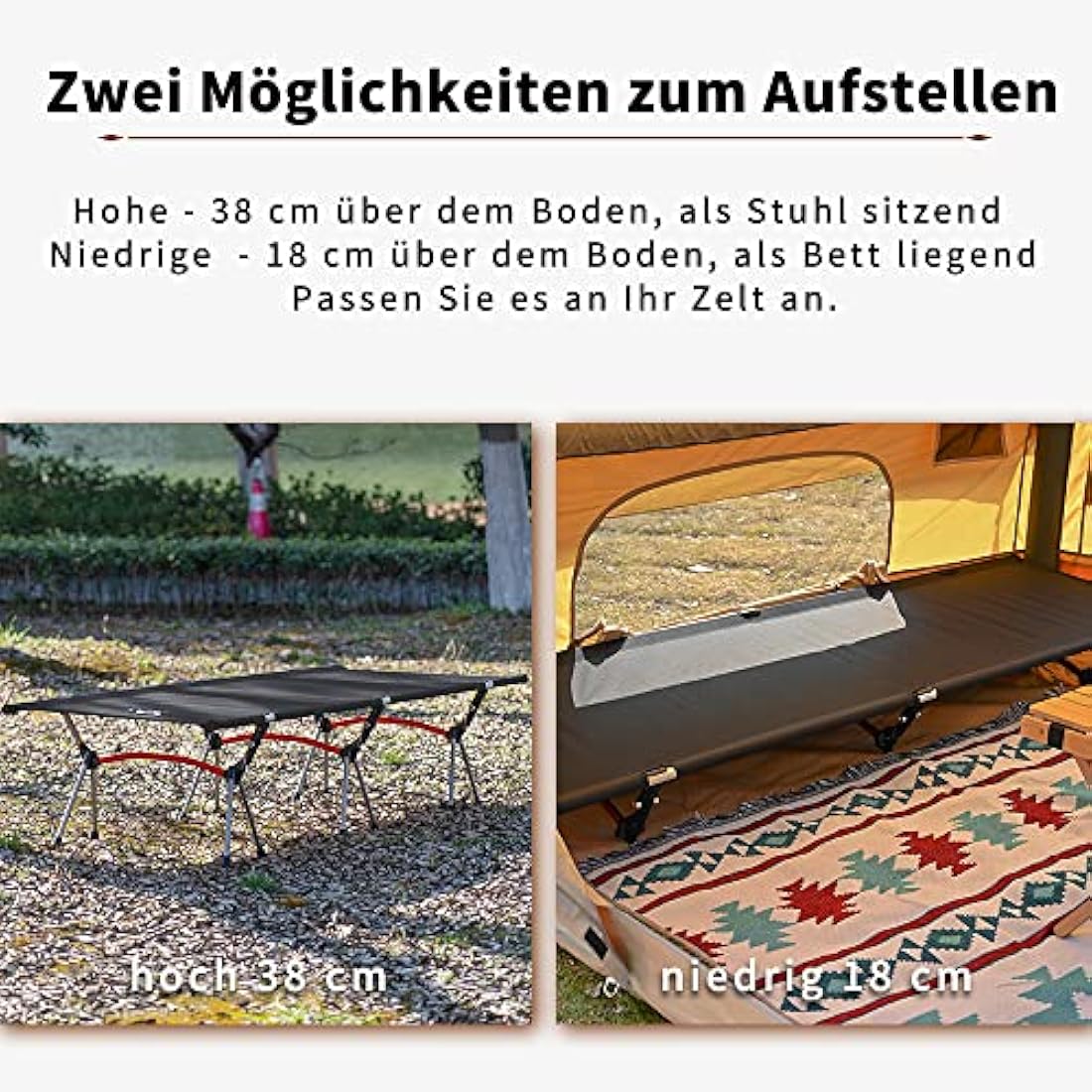TOMOUNT Lightweight Camping Bed | Adjustable Height Aluminum Cot