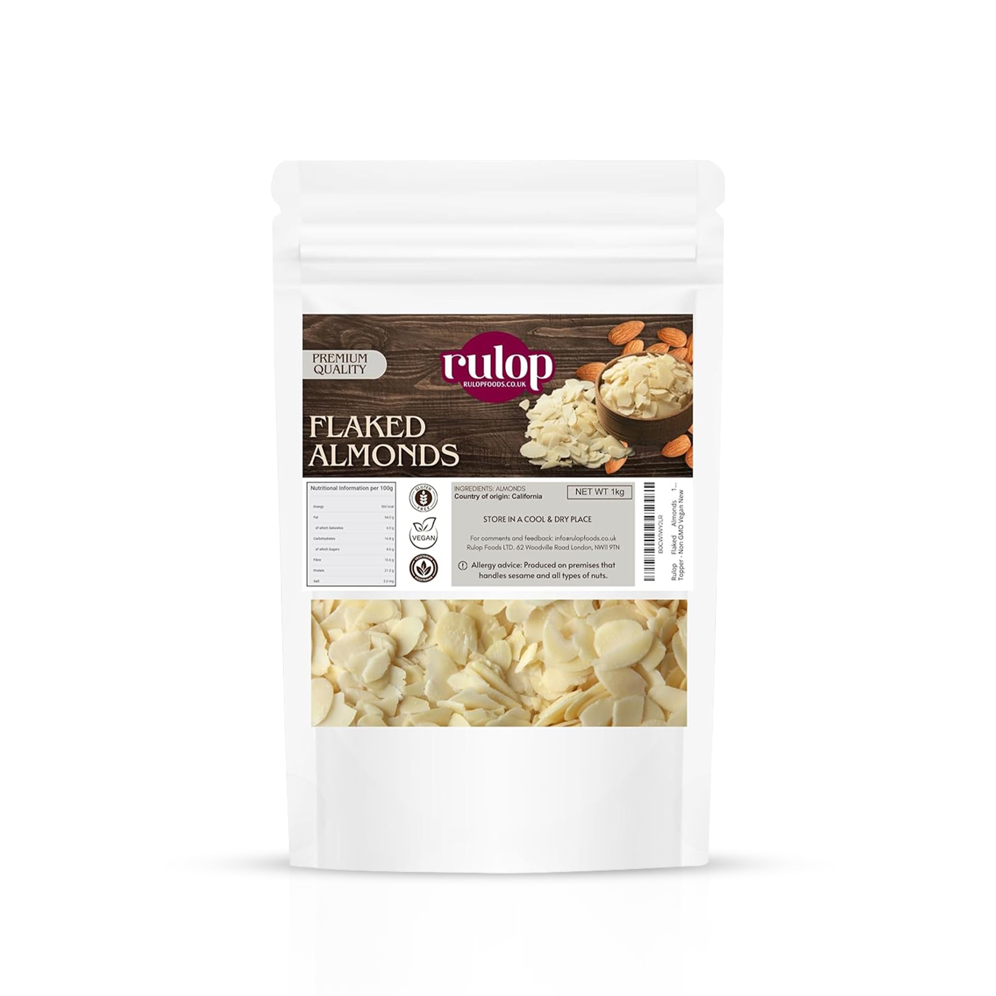 Rulop Flaked Almonds – 1kg Bulk Bag Raw Blanched Sliced Almonds
