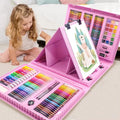 XDISHYN 208-Piece Art Supplies Drawing Kit with Trifold Easel - Pink