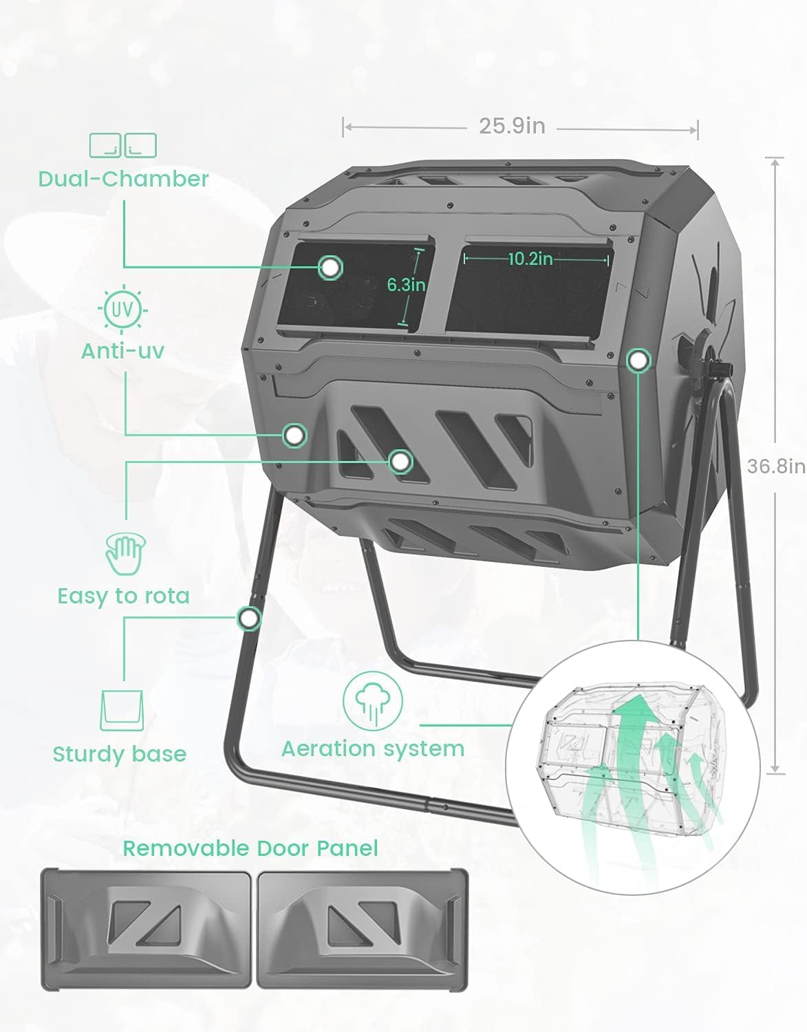 SQUEEZE master 160L Dual Chamber Compost Tumbler – Rotating Garden Bin