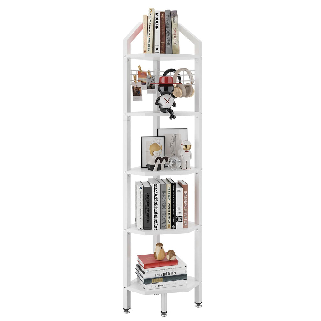 YMYNY 5-Tier Corner Shelf – 176cm Industrial Rustic Brown Bookshelf