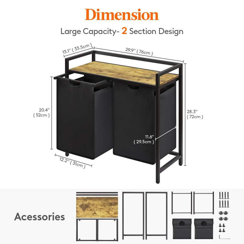 Lifewit 95L Laundry Hamper | 2-Section Sorter with Shelf & Pull-Out Bags