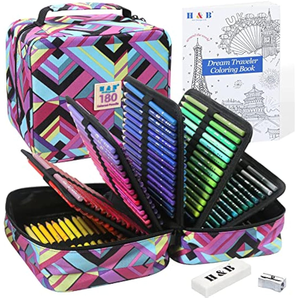 H & B 180-Piece Oil Based Coloured Pencils Set for Artists |