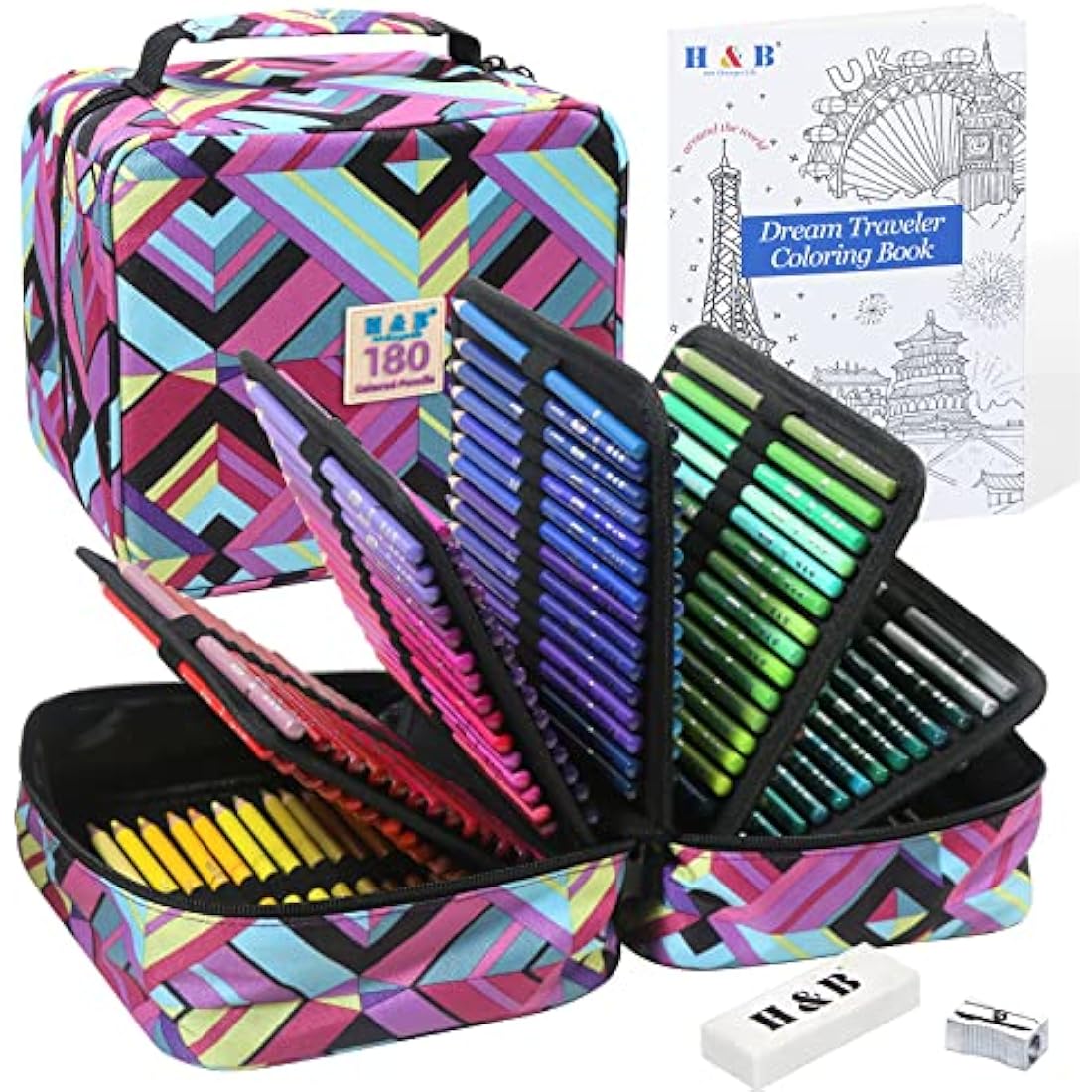 H & B 180-Piece Oil Based Coloured Pencils Set for Artists |