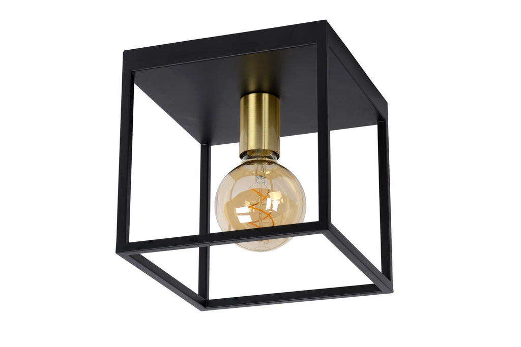 Lucide Flush Ceiling Light – Metal, E27, 40W, Black Satin Brass