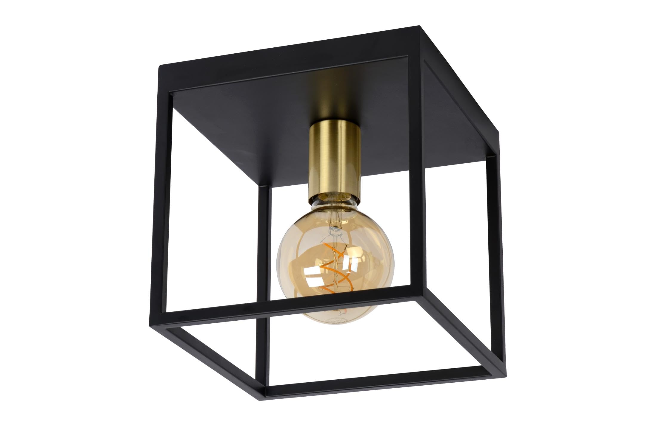 Lucide Flush Ceiling Light – Metal, E27, 40W, Black Satin Brass