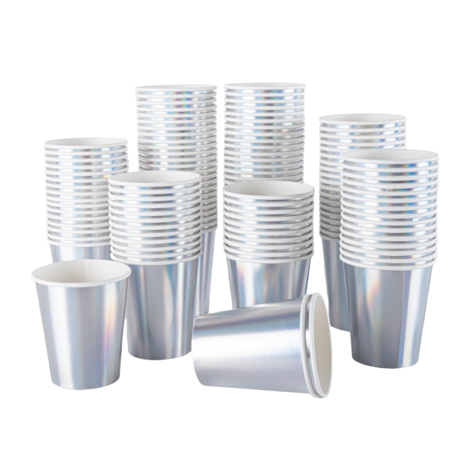 CEILIWEN 100 Pack 9oz Iridescent Holographic Rainbow Paper Party Cups