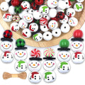 120 PCS Snowman Wooden Beads for Christmas DIY Ornaments