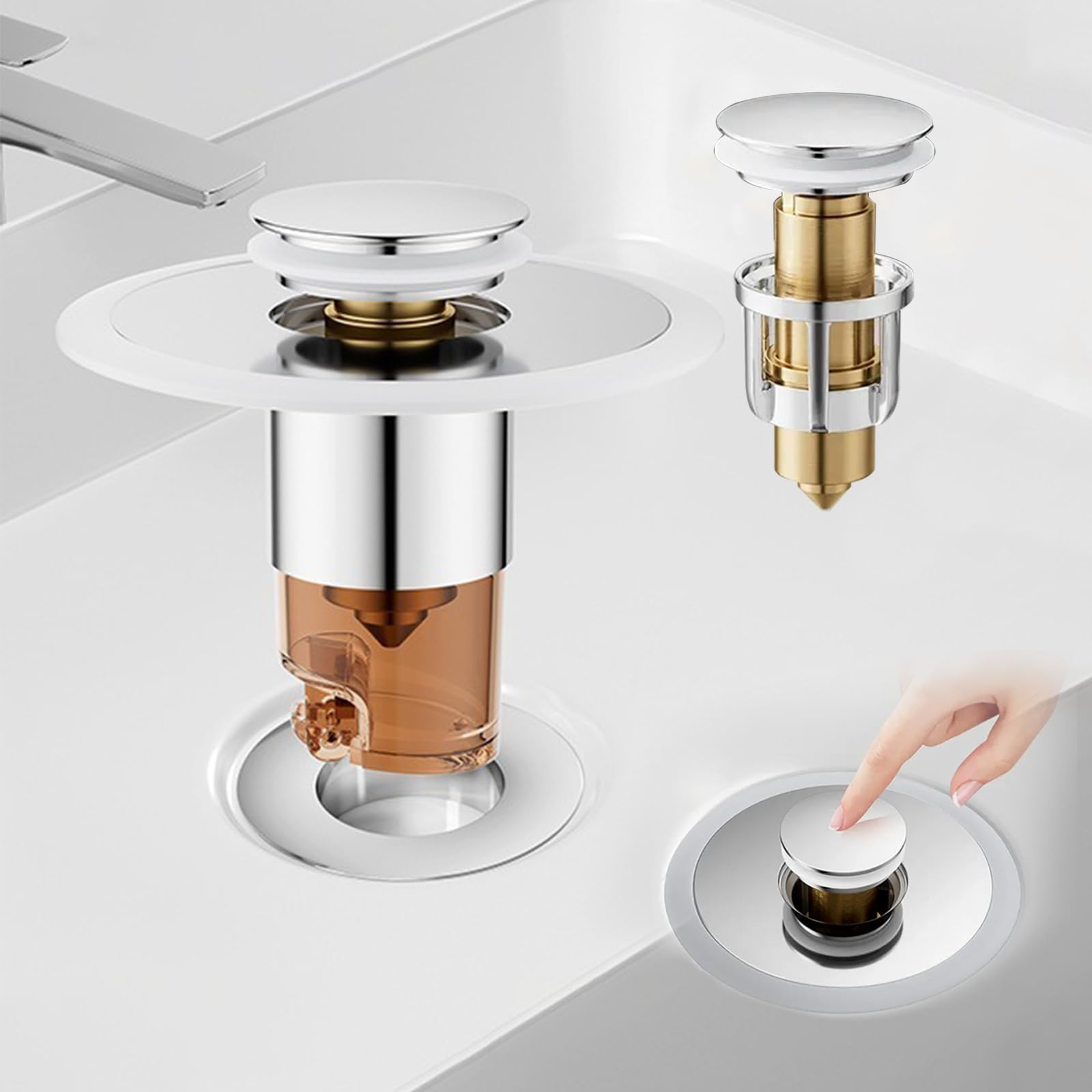 Lamiishop Universal Pop Up Sink Plug – Stainless Steel Drain with Hair Catcher