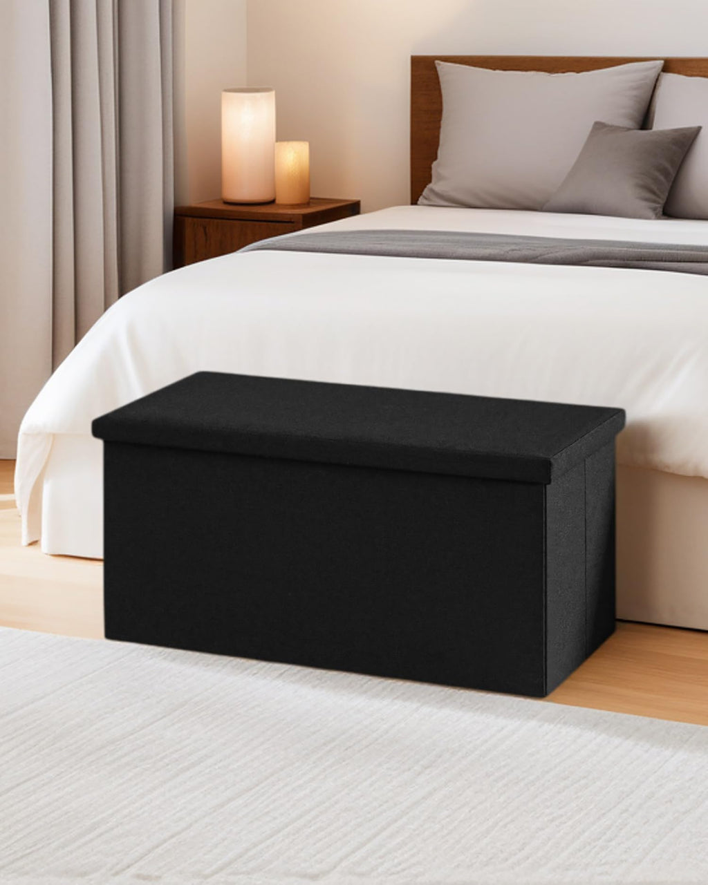 Bonlife Large Storage Ottoman Bench, Foldable Footstool with Tray - image 4