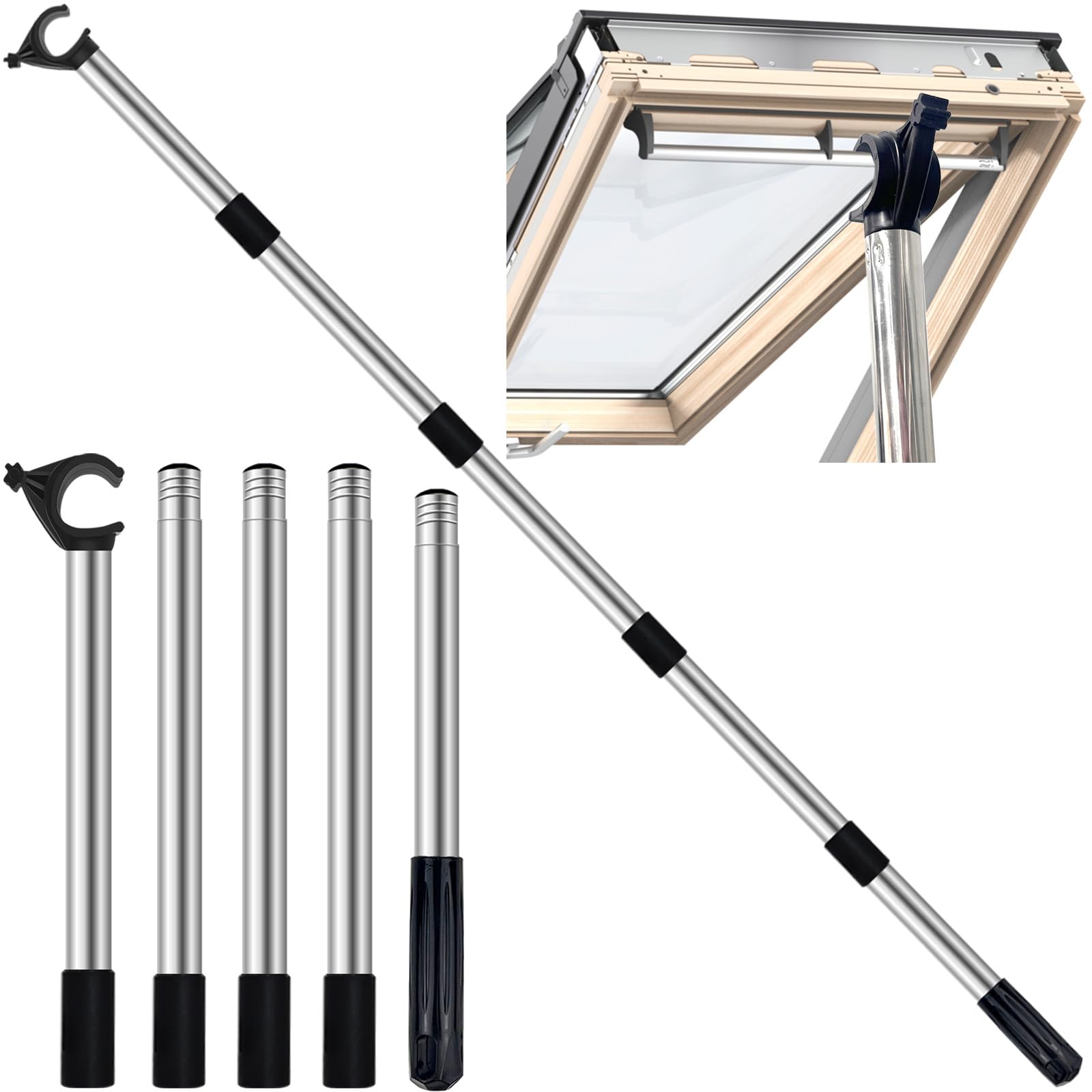 Telescopic Window Pole Opener for Velux Skylights, 1.86m